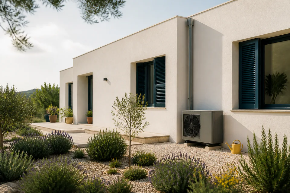 Unidad exterior de aerotermia en vivienda