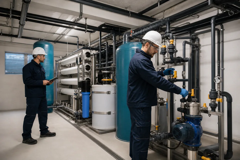 sala técnica de tratamiento de agua preparada para una comunidad