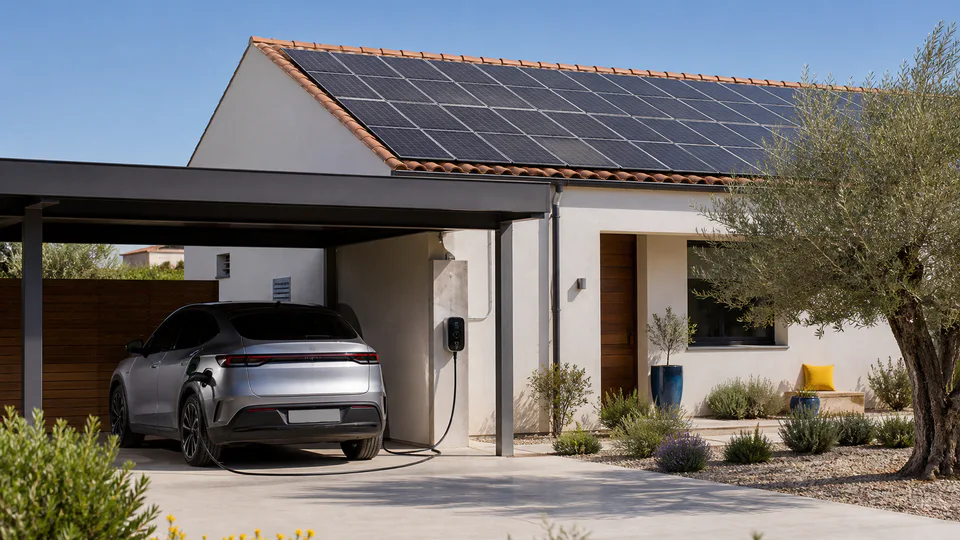 Vehículo eléctrico cargando con apoyo de una instalación solar