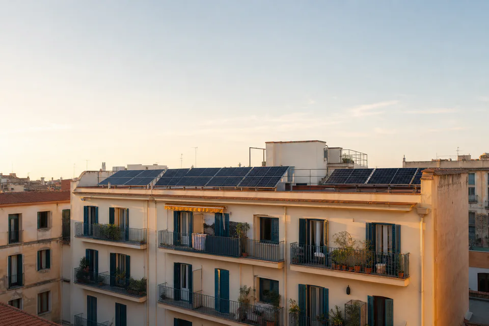comunidad vecinos, imagen editorial sobre soluciones energéticas