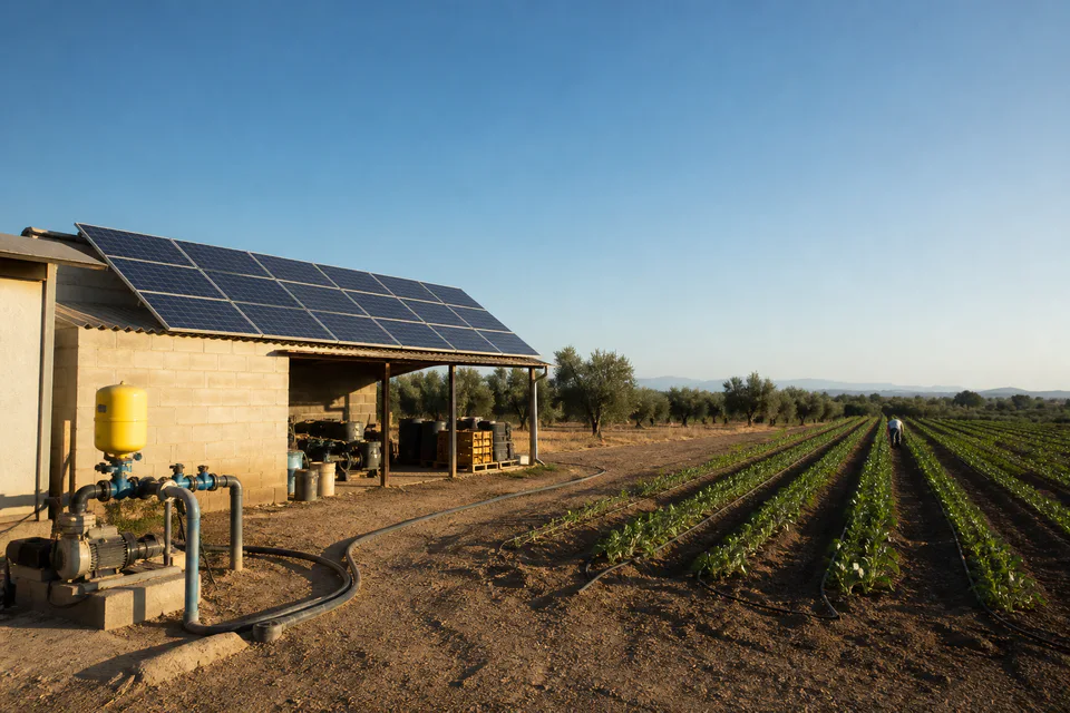 explotacion agricola, imagen editorial sobre soluciones energéticas